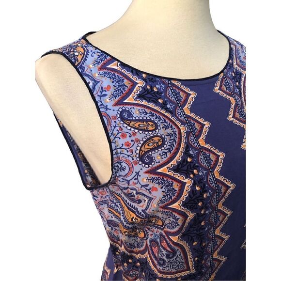 J Jill Dress A-Line Rayon Blue Red Bold Paisley and  Geometric Print Size SP - Picture 5 of 13